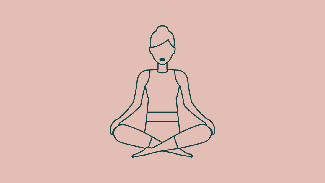 dibujo de mujer meditando sobre fondo rosado